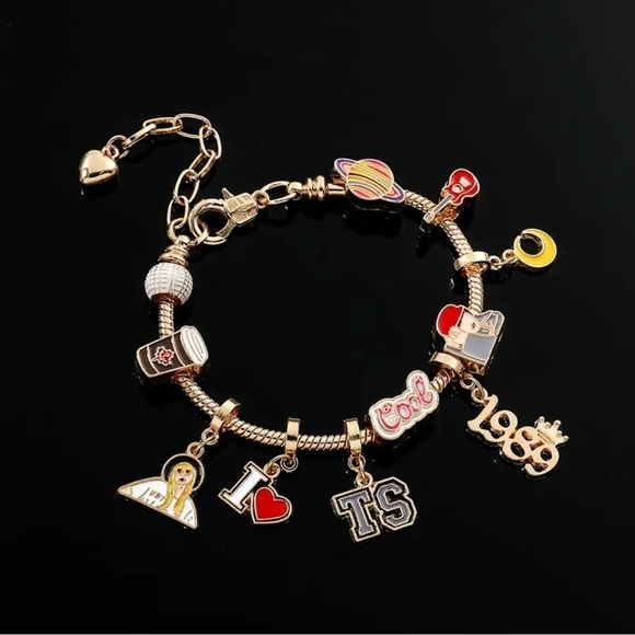 Taylor Swift Inspired Jewelry - COPY - TAYLOR SWIFT Inspired Eras Tour 11 Charm Gold tone Multicolored Bracelet